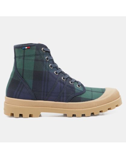 Boots Authentiques en Toile de Coton motif tartan bleu/vert